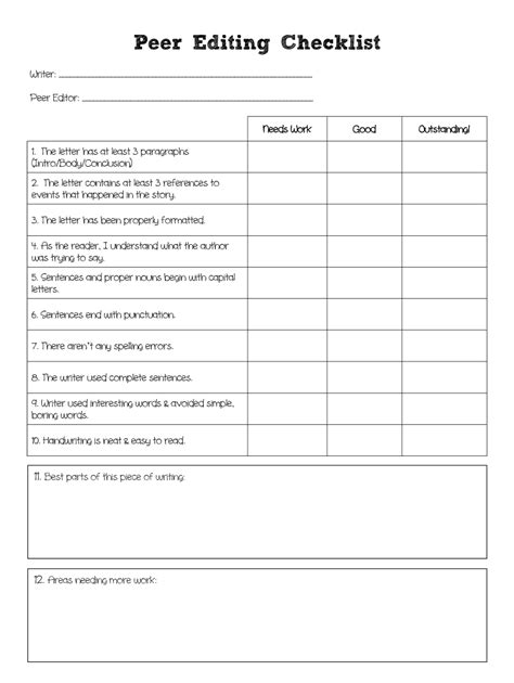 Editing And Revising Checklist Pdf