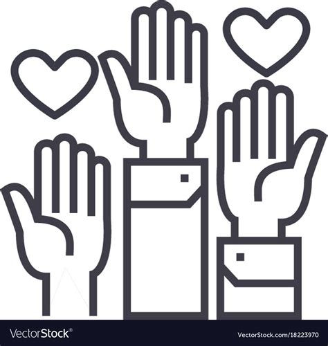 Volunteer hands linear icon sign symbol Royalty Free Vector