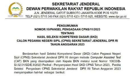 Link Pengumuman Hasil Skd Cpns Setjen Dpr Ri 2023 Ini Tahapan Selanjutnya Bagi Peserta Yang