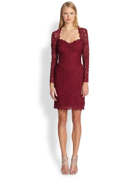 Nicole Miller Stretch Lace Dress In Black Cherry Red Lyst