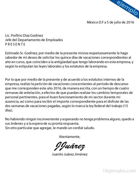 Ejemplos De Carta Para Solicitar Vacaciones