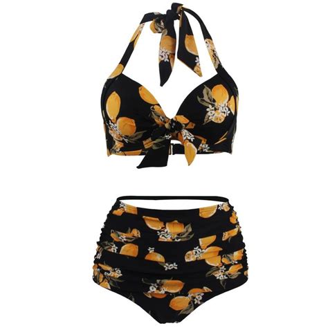 Retro High Waist Halter Strappy Bikini Set Bikinis Plus Size Bikini Vintage Swimsuit