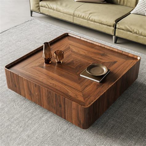 Loon Peak Frutoso Mid Century Modern Block Coffee Table Suqare Walnut