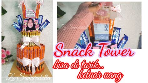 Cara Membuat Snack Tower Kue Ulang Tahun Snack Yang Bisa Di Tarik Uangnya Simple Dan Mudah Youtube