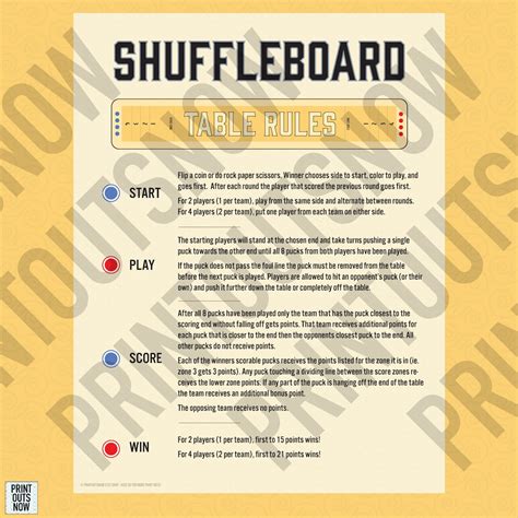 Printable Shuffleboard Table Rules Ready To Hang Frame Etc Print