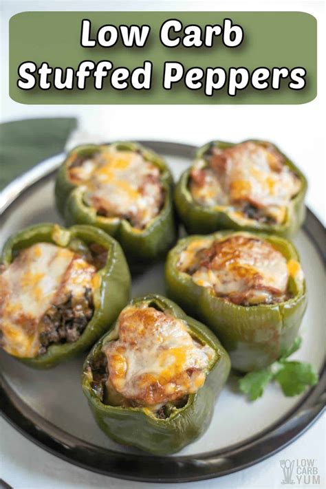 Low Carb Stuffed Peppers Topped with Cheese - Low Carb Yum