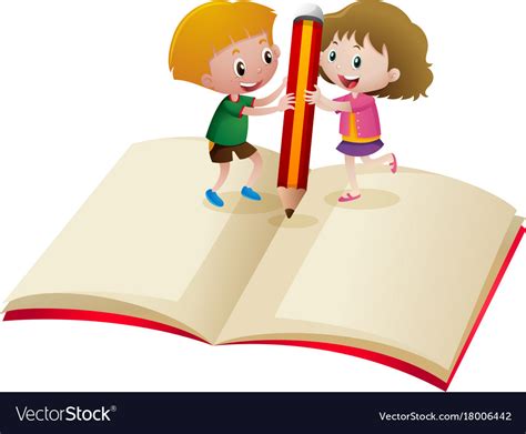 Kids Writing With Giant Pencil Royalty Free Vector Image