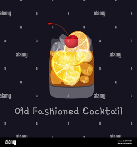 Tasty Alcoholic Old Fashioned Cocktail With Orange Slice Cherry And