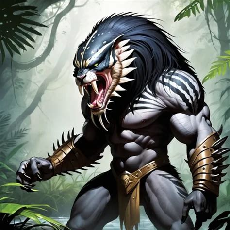 A Buff Humanoid Panther That Is Black Roaring Wi Ll