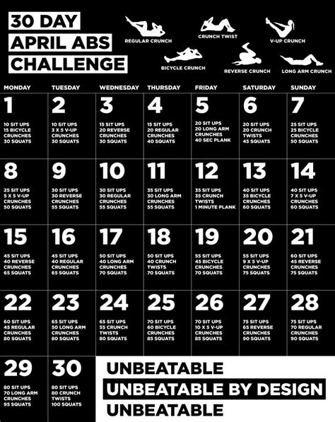 30 Day Abs Challenge Calendar