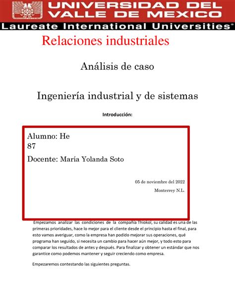 Actividad Analisis Del Caso Relaciones Industriales Relaciones