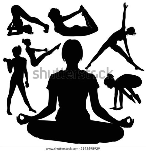 Vector Set Women Yoga Poses Silhouettes Stock Vector Royalty Free