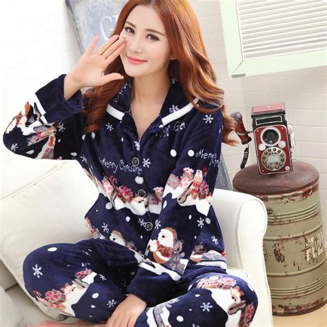 Sweet Memory Women Merry Christmas Pajama Autumn Winter Thick Flannel