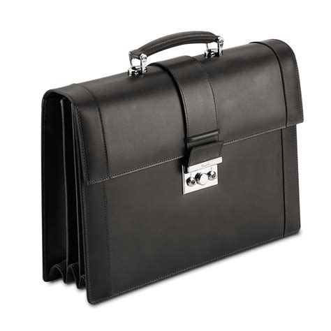 Pineider Power Elegance Luxury Leather Executive Briefcase Black Triple Gusset