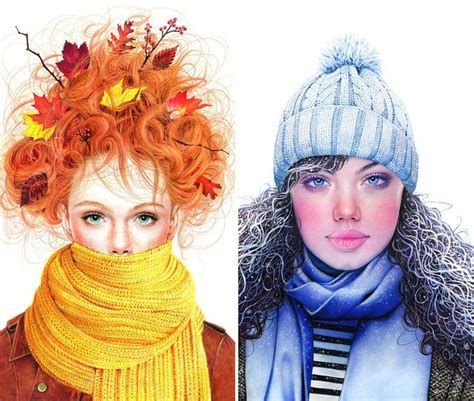 Two Women Wearing Hats And Scarves With Autumn Leaves On Them