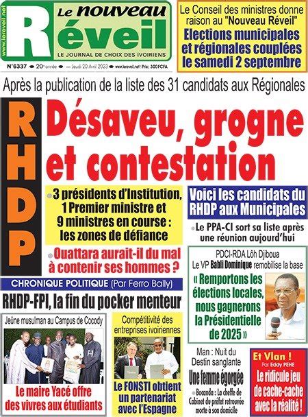 Titrologie 20 Avril 2023 Revue De La Presse Ivoirienne Municipales