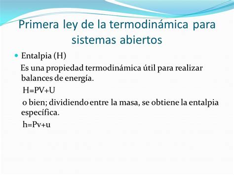 Primera Ley De La Termodinamica Para Sistemas Abiertos