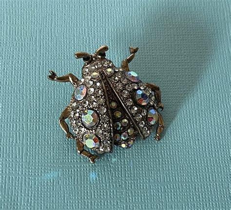 Aurora Borealis Rhinestone Lady Bug Brooch Beetle Pi Gem