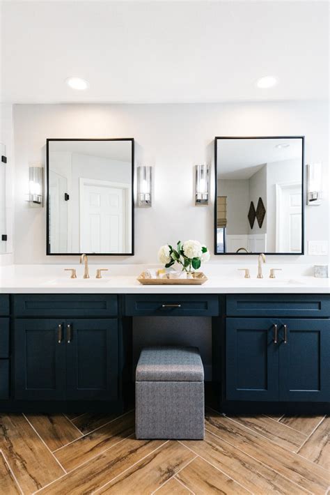 Transitional Master Bathroom With Dark Blue Vanity Hgtv