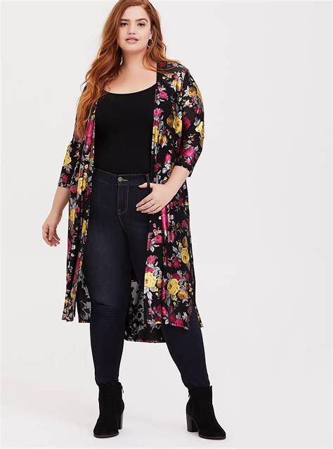 Plus Size Floral Shimmer Mesh Kimono Torrid