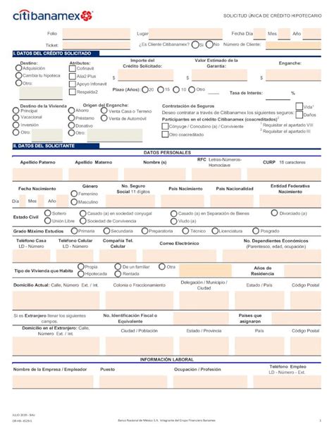 PDF Solicitud Única de Crédito Hipotecario Banamex 2019 05 27