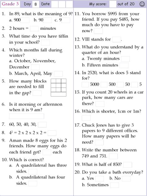 Mental Math Grade 3 Day 8 Mental Math Mental Maths Worksheets Grade