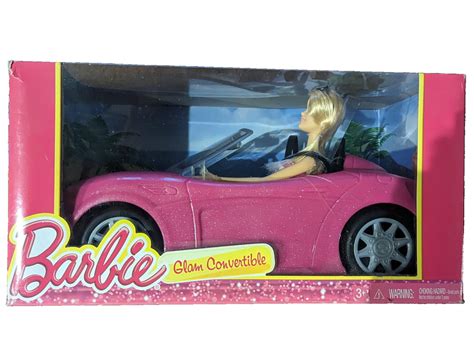 2 Seater Barbie Car And Doll Set Sparkly Pink Convertible With Glam