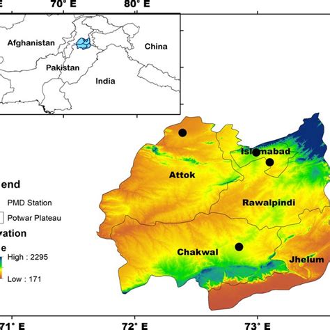 Study area map of Potwar Plateau of Pakistan. Black circles show the ...