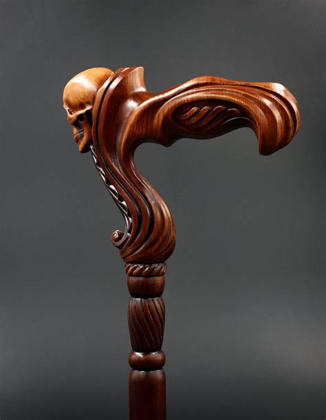 Skull Cane Wooden Walking Stick Ergonomic Palm Grip Handle Etsy