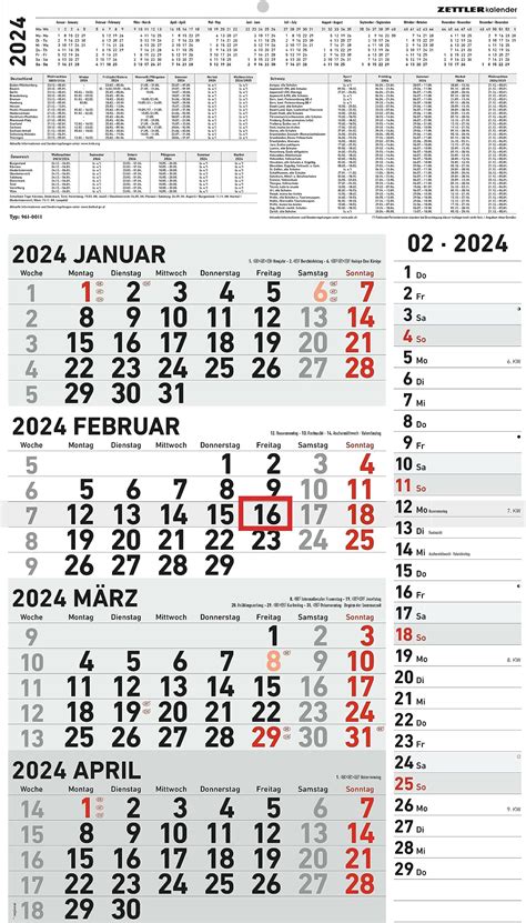 Zettler 3 Monatskalender 2024 Im Format 30 X 488 Cm Geöffnet