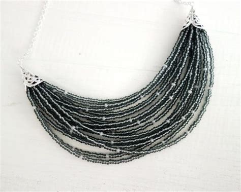 Grey Bib Necklace Layered Statement Necklace Multi Stranded Bib Necklaces Elegant Necklaces