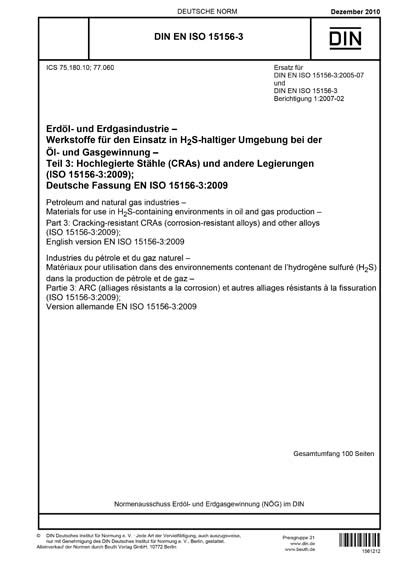 DIN EN ISO 15156 3 2010 DE Erdöl und Erdgasindustrie Werkstoffe