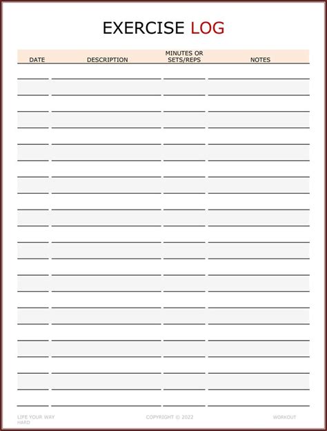 Free Workout Log Templates Daily Weekly Wordlayouts Exercise