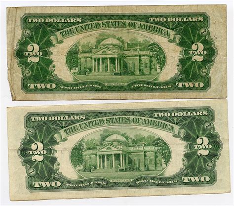 Lot - Pair $2 Dollar Bills Red Seal Series 1928 D and G