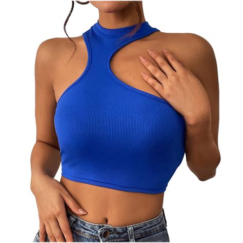 Ribbed Club Tank Tops For Women Sexy Halter Sleeveless T Shirts Casual 2024 Summer Ladies