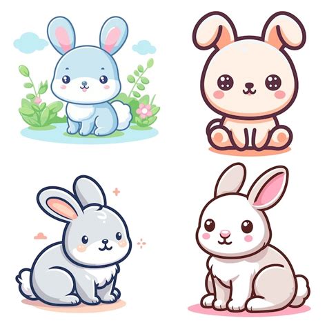 Premium Vector Collection Of Cute Rabbit Cartoon Characters