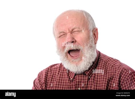 Senior Man Yawning Isolated On White Stock Photo Alamy