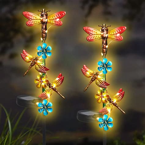 Nan Zai Nan Fang Solar Garden Lights 2 Pack Outdoor Dragonfly Garden Decor Waterproof Dragonfly