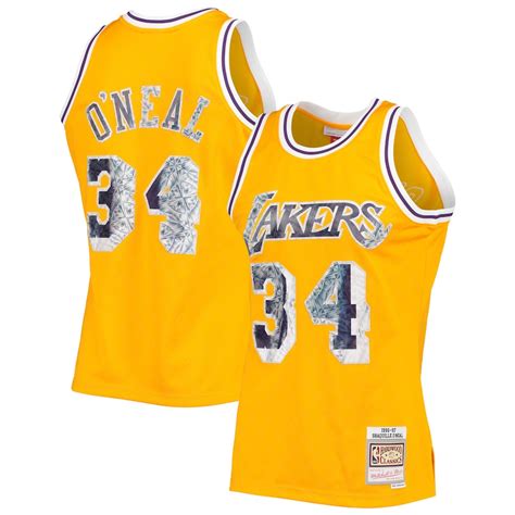 Mens Los Angeles Lakers Shaquille Oneal Mitchell And Ness Gold 1996 97