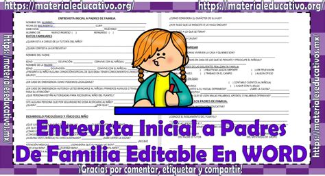 Entrevista Inicial A Padres De Familia Editable En Word Material