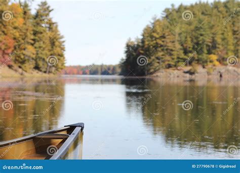 Bow Of Canoe On Calm Lake Stock Photo Image Of Park 27790678