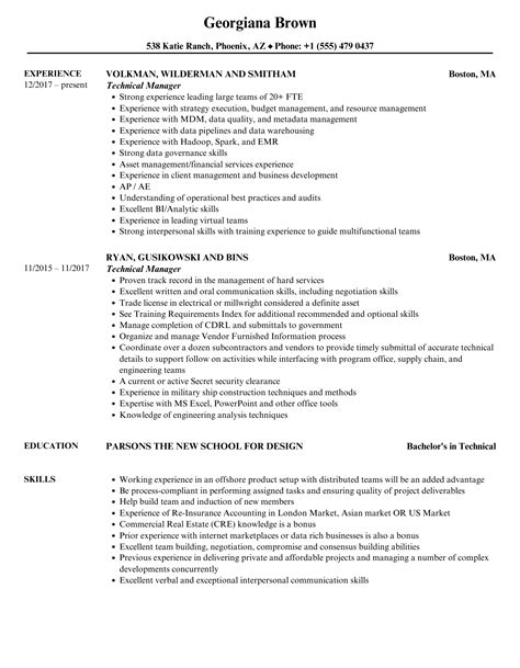 Technical Manager Resume Sample