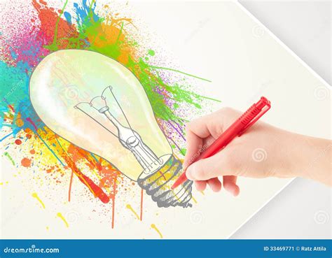 Hand Drawing Colorful Idea Light Bulb With A Pen Stock Illustration