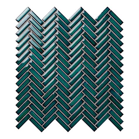 Herringbone Dark Green Fika Mosaicos