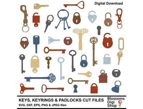 Keys Keyrings Padlocks Cut Files Svg Lock Dxf Key Eps Padlock