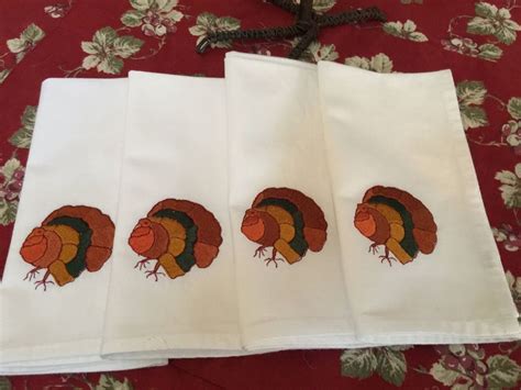 Napkins Thanksgiving Turkey Embroidered Cloth Napkins Set Of Etsy