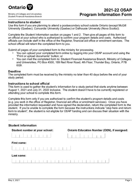 Fillable Online 2021 22 OSAP Program Information Form Fax Email Print