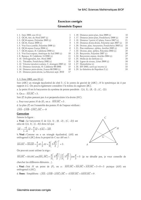 Géométrie dans l espace Exercices corrigés 1 AlloSchool