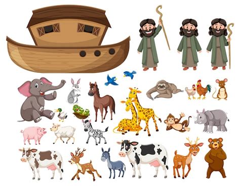 Premium Vector | Set of noah ark animals and objects