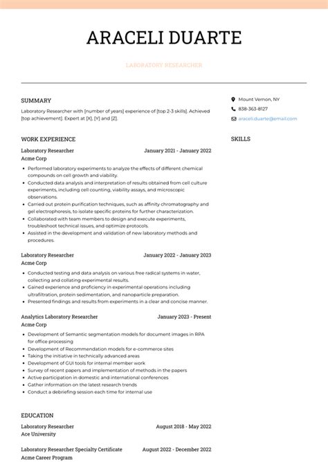 Laboratory Researcher Resume Examples And Templates